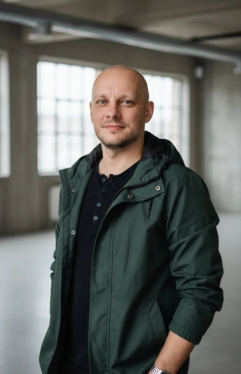 Michał Pasierbski working at a desk